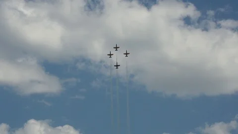 Aerobatic team performs an exercise in slow motion pilots super profi Stock Footage 89524342