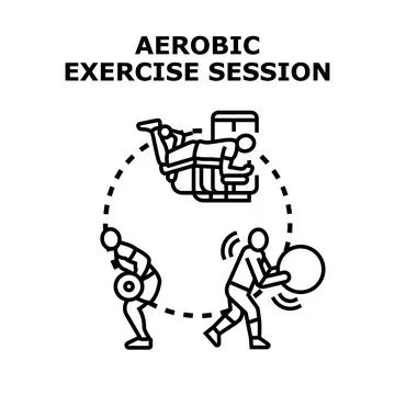 Aerobic exercise session performing different fitness workouts Stock Illustration