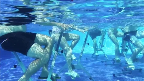 Aerobics on aquabike Stock Footage 105279341