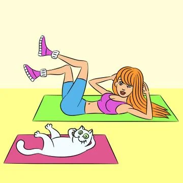 Aerobics with the cat. vector illustration Stock Illustration