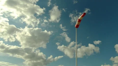 Aerodrome windsock, used to indicate wind speed and direction. Windsock on th Stock-Footage 133741963