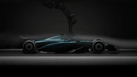 Aerodynamic race car undergoing testing in a wind tunnel Stock Illustration
