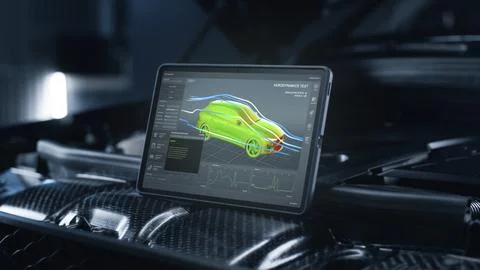Aerodynamic test interface on digital tablet screen 写真素材