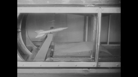 Aerodynamics of scale model of V2 rocket tested Stock Footage 103385815