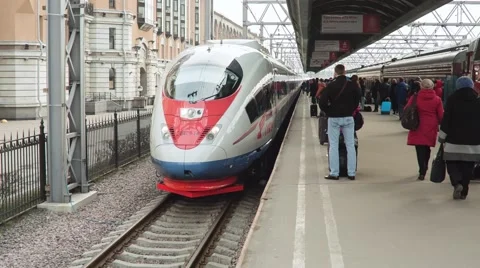 Aeroexpress Train Sapsan And Passengers Stock-Footage 62833853