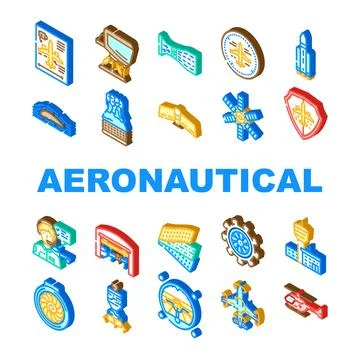 Aeronautical engineer aviation icons set vector Stock Illustration