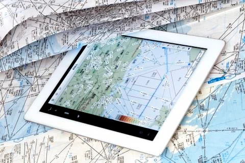 Aeronautical navigation chart and electronic flight deck Foto stock