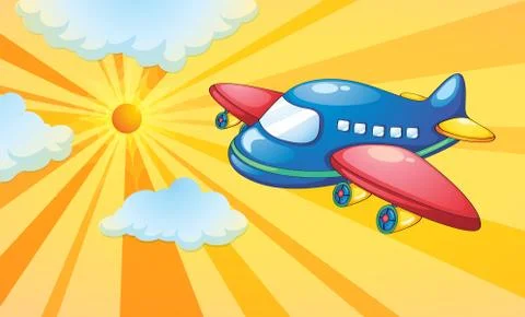 Aeroplane and light rays in the sky Stock Illustration