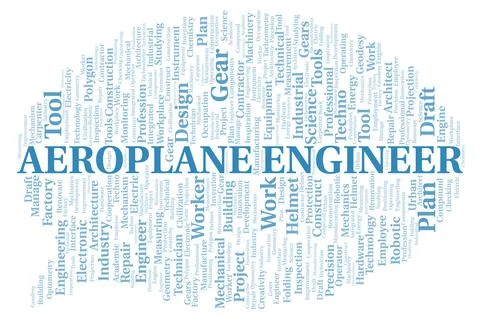 Aeroplane Engineer typography word cloud create with the text only Stock Illustration