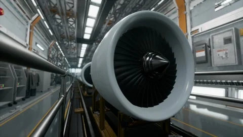Aeroplane Engines On Production Line In Advanced Manufacturing Facility Stock Footage 310607238
