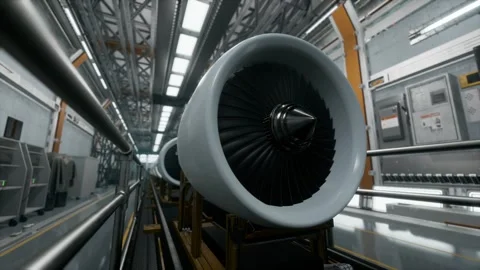 Aeroplane Engines On Production Line In Advanced Manufacturing Facility Stock Footage 310607308