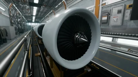 Aeroplane Engines On Production Line In Advanced Manufacturing Facility Stock Footage 310607348