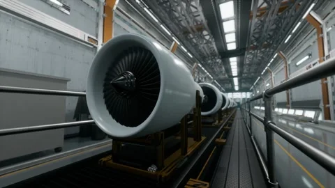 Aeroplane Engines On Production Line In Advanced Manufacturing Facility Stock Footage 310607364