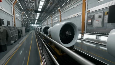 Aeroplane Engines On Production Line In Advanced Manufacturing Facility Stock Footage 310607401