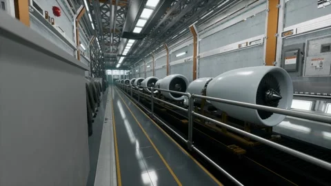 Aeroplane Engines On Production Line In Advanced Manufacturing Facility Stock Footage 310607433