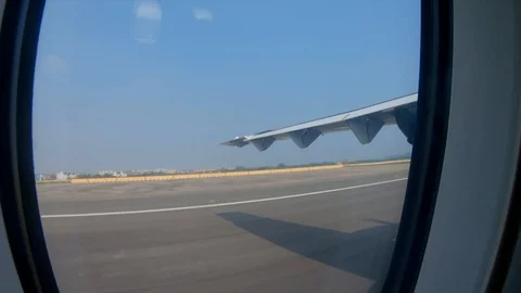 Aeroplane takeoff clouds motion landing blue sky travel airport Stock Footage 108485251