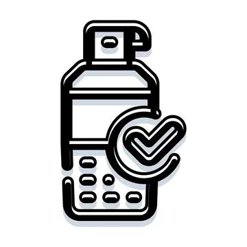 Aerosol spray can package with checked mark icon Stock Illustration