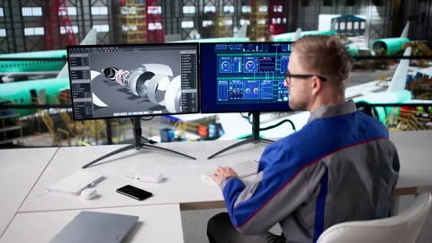 Aerospace Engineer Using Computer CAD Software Stock Footage 328391080