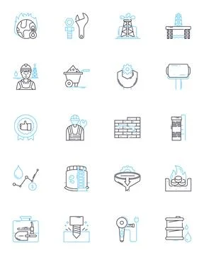 Aerospace engineering linear icons set. Flight, Rockets, Aerodynamics Stock Illustration