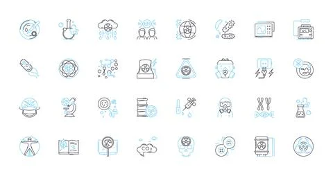 Aerospace Engineering linear icons set. Avionics, Propulsion, Aerodynamics 库存插图