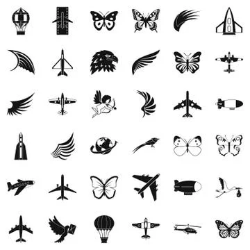Aerospace icons set, simle style Stock Illustration