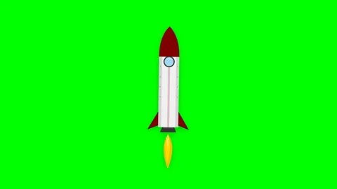 Aerospace Rocket Capsule Vector with Pulsing Golden Exhaust Flames on Green.. Stock Footage 346611666