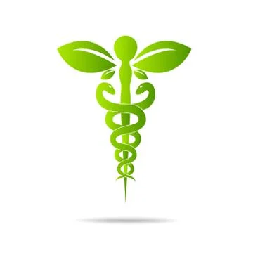 Aesculapius vector abstract illustration created using snakes and green l Stock Illustration