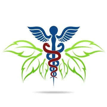 Aesculapius vector abstract illustration created using snakes and green l Stock Illustration