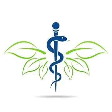 Aesculapius vector abstract illustration created using snakes and green l Stock Illustration