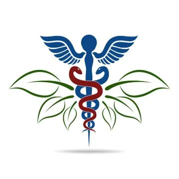 Aesculapius vector abstract illustration created using snakes and green l Stock Illustration