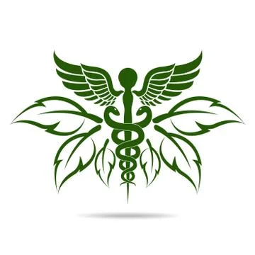 Aesculapius vector abstract illustration created using snakes and green l Stock Illustration