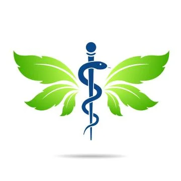 Aesculapius vector abstract illustration created using snakes and green l Stock Illustration