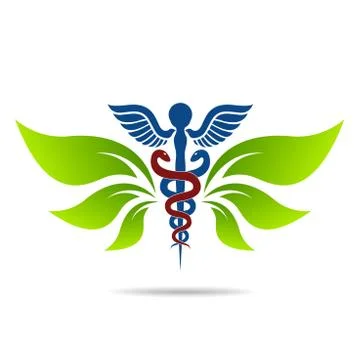Aesculapius vector abstract illustration created using snakes and green l Stock Illustration