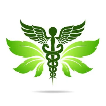 Aesculapius vector abstract illustration created using snakes and green l Stock Illustration