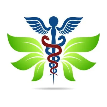 Aesculapius vector abstract illustration created using snakes and green l Stock Illustration