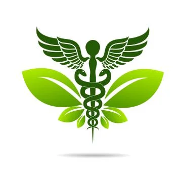 Aesculapius vector abstract illustration created using snakes and green l Stock Illustration