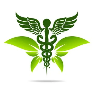 Aesculapius vector abstract illustration created using snakes and green l Stock Illustration