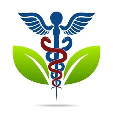 Aesculapius vector abstract illustration created using snakes and green l Stock Illustration