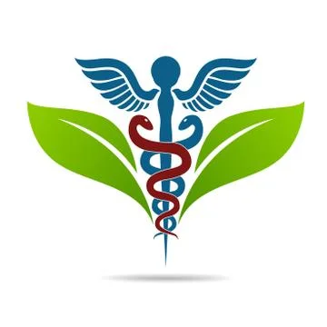 Aesculapius vector abstract illustration created using snakes and green l Stock Illustration