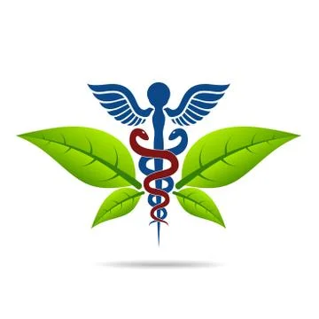 Aesculapius vector abstract illustration created using snakes and green l Stock Illustration