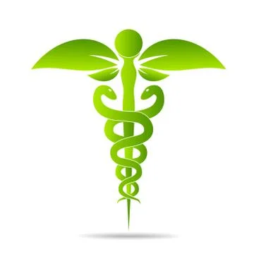 Aesculapius vector abstract illustration created using snakes and green l Stock Illustration