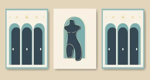 Aesthetic architecture elements poster illustration. 스톡 일러스트