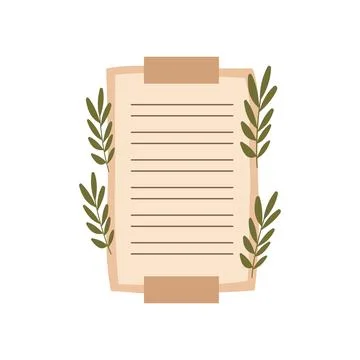 Aesthetic Blank Brown Paper Note Office Stationery with Sticky Tape and Lea.. Stockillustratie