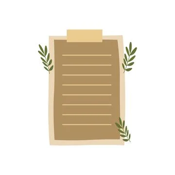 Aesthetic Blank Brown Paper Note Office Stationery with Sticky Tape and Lea.. Stock Illustration