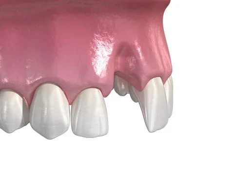Aesthetic defect after losing central incisor tooth. Stock Illustration
