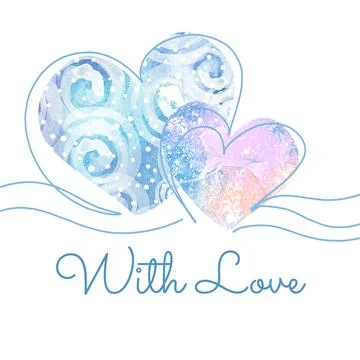 Aesthetic design with a pair of creative hearts and text With love Ilustração Stock