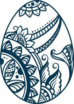 Aesthetic Floral Easter Egg Silhouette Graphic Clip Art Stock Illustration