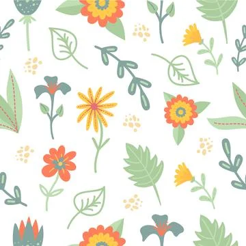 Aesthetic floral seamless pattern. Eclectic flowers decor, minimal cute print Stock Illustration