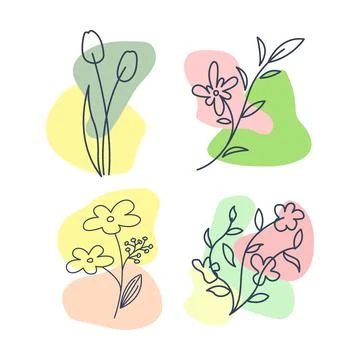 Aesthetic flower set design Stock Illustration