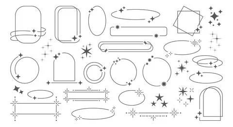 Aesthetic frame elements. Y2k stars and lines, minimal geometric cute design Stock Illustration